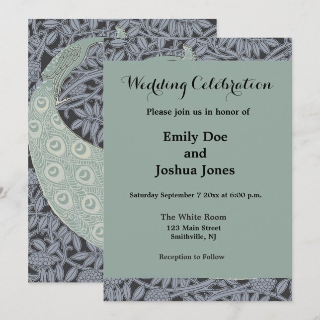 Art Nouveau Peacock Classic Vintage Bird Invitation (Front/Back)