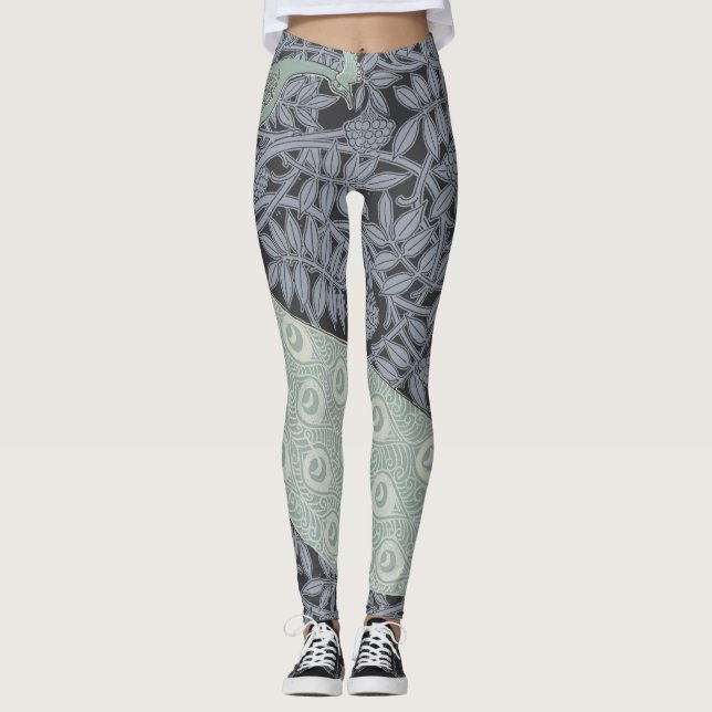 Art Nouveau Peacock Classic Vintage Bird Leggings (Front)