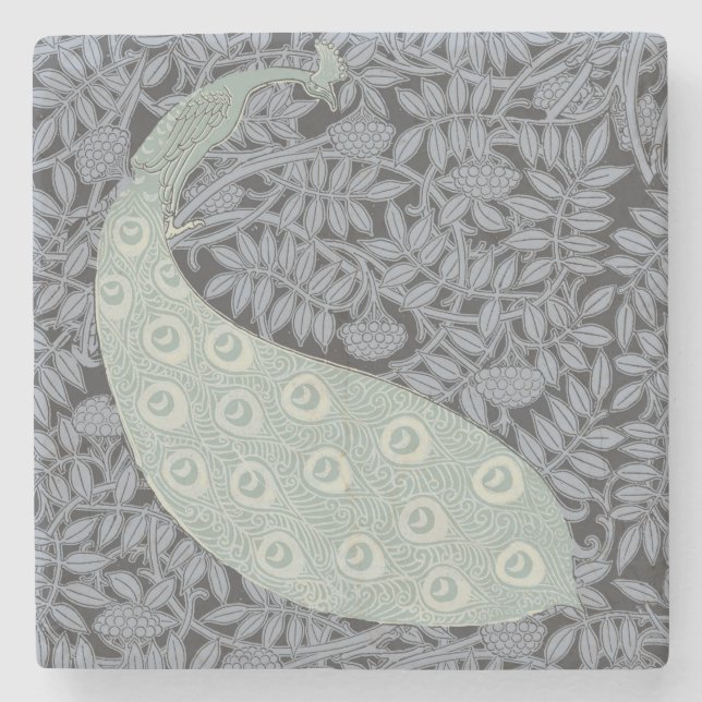 Art Nouveau Peacock Classic Vintage Bird Stone Coaster (Front)