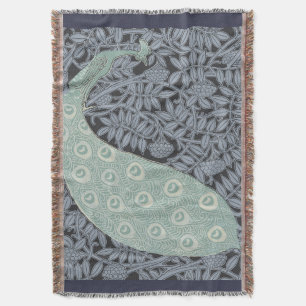 Art Nouveau Peacock Classic Vintage Bird Throw Blanket