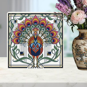 Art Nouveau Peacock Feather Floral Design Ceramic  Tile
