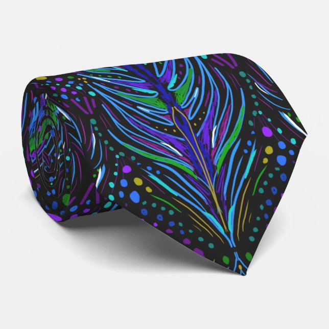 art nouveau peacock feather necktie men's tie (Rolled)