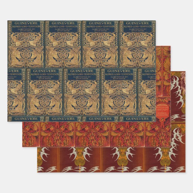 Art Nouveau Peacock Firebird Swallow Wrapping Paper Sheet (Set)