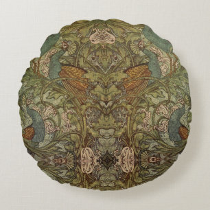 Art nouveau peacock floral jacquard tapestry  round cushion