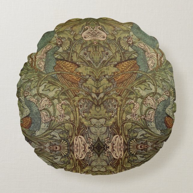 Art nouveau peacock floral jacquard tapestry  round cushion (Front)