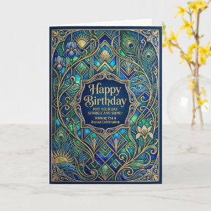 Art Nouveau Peacock Jewelled Happy Birthday Card
