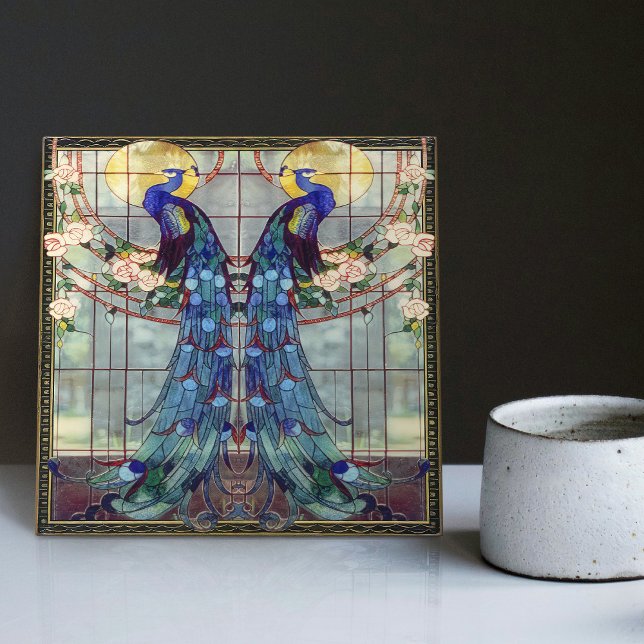 Art Nouveau Peacock Lovebirds Roses Vine Swing Tile (Creator Uploaded)