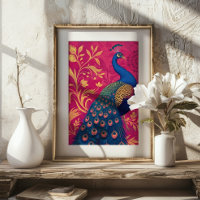 Art Nouveau Peacock on Fuchsia Vibrant