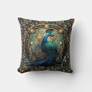 Art Nouveau Peacock on Ivy Throw Pillow 2