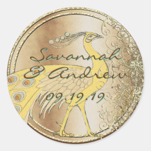 Art Nouveau Peacock Parade Classic Round Sticker