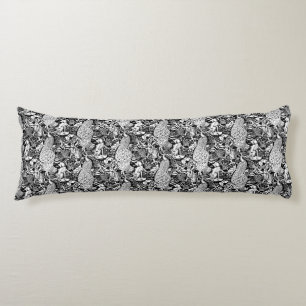 Art Nouveau Peacock Print, Black and White Body Cushion