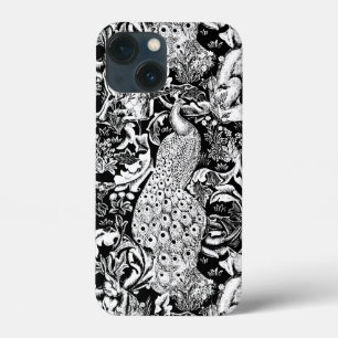Art Nouveau Peacock Print, Black and White iPhone 13 Mini Case