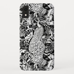 Art Nouveau Peacock Print, Black and White iPhone XR Case
