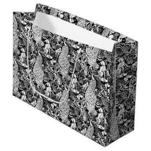 Art Nouveau Peacock Print, Black and White Large Gift Bag
