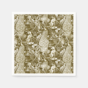 Art Nouveau Peacock Print, Brown and Cream Napkin