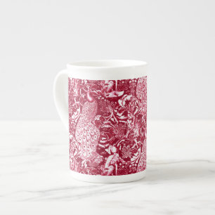 Art Nouveau Peacock Print, Burgundy Wine Bone China Mug