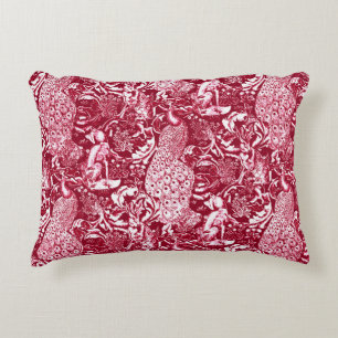 Art Nouveau Peacock Print, Burgundy Wine Decorative Cushion