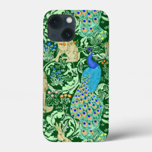 Art Nouveau Peacock Print, Cobalt Blue & Green iPhone 13 Mini Case