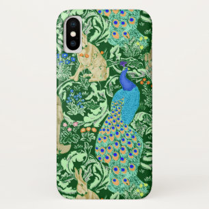 Art Nouveau Peacock Print, Cobalt Blue & Green iPhone X Case