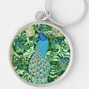 Art Nouveau Peacock Print, Cobalt Blue & Green Key Ring