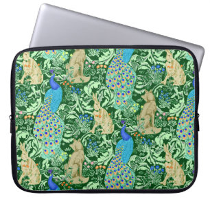 Art Nouveau Peacock Print, Cobalt Blue & Green Laptop Sleeve