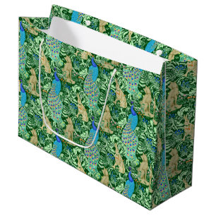Art Nouveau Peacock Print, Cobalt Blue & Green Large Gift Bag