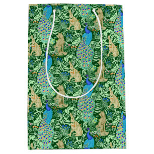 Art Nouveau Peacock Print, Cobalt Blue & Green Medium Gift Bag