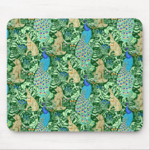 Art Nouveau Peacock Print, Cobalt Blue & Green Mouse Mat