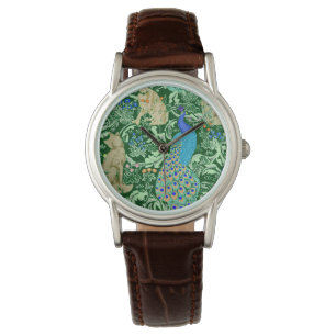 Art Nouveau Peacock Print, Cobalt Blue & Green Watch