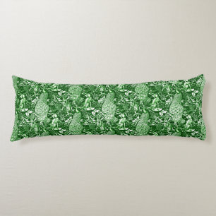 Art Nouveau Peacock Print, Forest Green Body Cushion