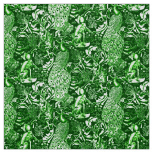 Art Nouveau Peacock Print, Forest Green Fabric