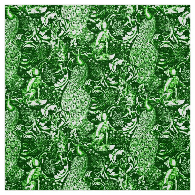 Art Nouveau Peacock Print, Forest Green Fabric (Swatch)