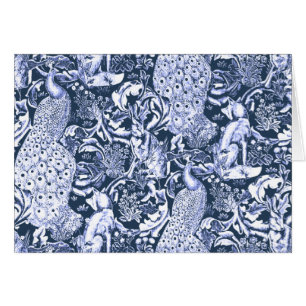 Art Nouveau Peacock Print, Navy and White