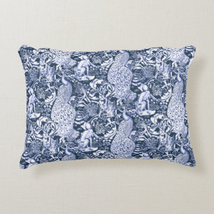 Art Nouveau Peacock Print, Navy and White Decorative Cushion