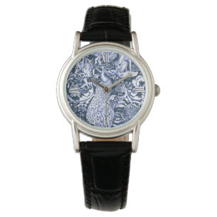 Art Nouveau Peacock Print, Navy and White Watch