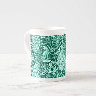 Art Nouveau Peacock Print, Turquoise and Aqua Bone China Mug