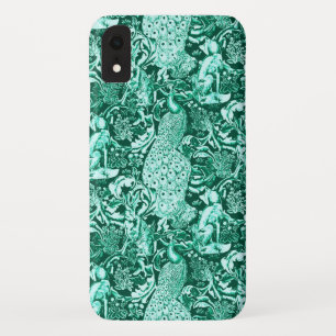 Art Nouveau Peacock Print, Turquoise and Aqua iPhone XR Case