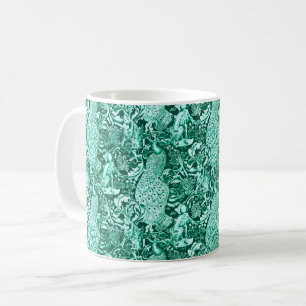 Art Nouveau Peacock Print, Turquoise and Aqua Coffee Mug