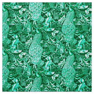 Art Nouveau Peacock Print, Turquoise and Aqua Fabric