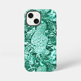 Art Nouveau Peacock Print, Turquoise and Aqua iPhone 13 Mini Case