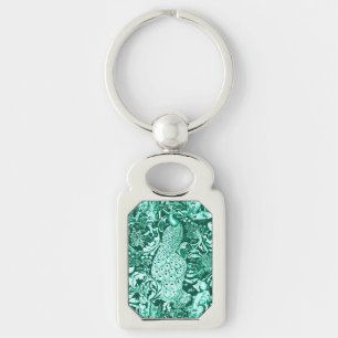 Art Nouveau Peacock Print, Turquoise and Aqua Key Ring