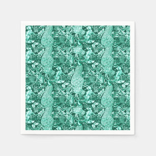 Art Nouveau Peacock Print, Turquoise and Aqua Napkin