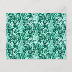 Art Nouveau Peacock Print, Turquoise and Aqua Postcard