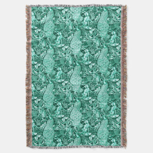 Art Nouveau Peacock Print, Turquoise and Aqua Throw Blanket
