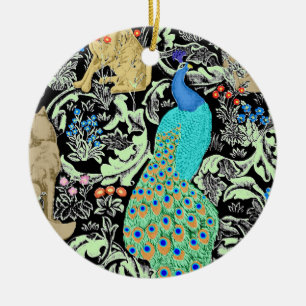 Art Nouveau Peacock Print, Turquoise & Neutrals Ceramic Tree Decoration