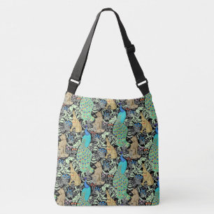 Art Nouveau Peacock Print, Turquoise & Neutrals Crossbody Bag