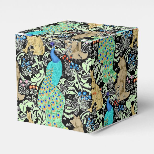 Art Nouveau Peacock Print, Turquoise & Neutrals Favour Box (Front Side)