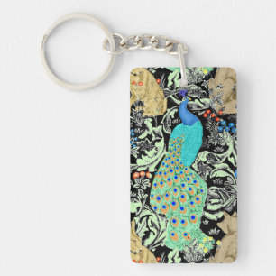 Art Nouveau Peacock Print, Turquoise & Neutrals Ke Key Ring