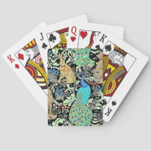 Art Nouveau Peacock Print, Turquoise & Neutrals Playing Cards
