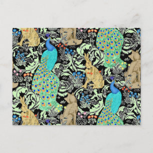 Art Nouveau Peacock Print, Turquoise & Neutrals Postcard